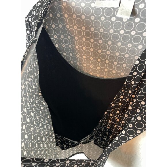 Worthington Stretch Medium Short Sleeve Black White Surplice Top Dots Circles - Picture 2 of 8